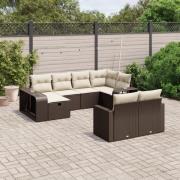 vidaXL Loungegrupp 10 delar med brun dynor konstrotting