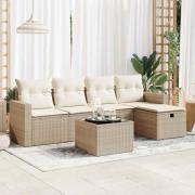 vidaXL Soffgrupp för trädgården med dynor 6 delar beige konstrotting