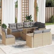vidaXL Soffgrupp för trädgården med dynor 9 delar beige konstrotting