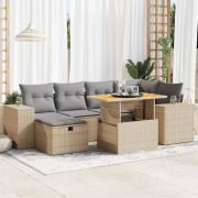 vidaXL Trädgårdssoffset med dynor 8 delar beige konstrotting akaciaträ