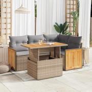 vidaXL Soffgrupp för trädgården med dynor 5 delar beige konstrotting