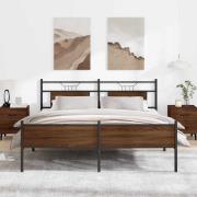 vidaXL Sängram utan madrass metall brun ek 160x200 cm