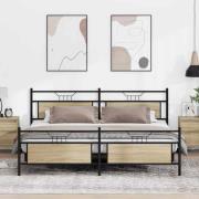 vidaXL Sängram utan madrass metall sonoma-ek 193x203 cm