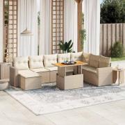 vidaXL Soffgrupp för trädgården med dynor 9 delar beige konstrotting