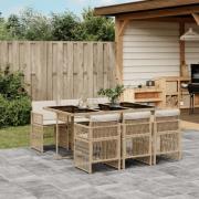 vidaXL Matgrupp för trädgården med dynor 7 delar beige konstrotting
