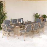 vidaXL Matgrupp för trädgården med dynor 9 delar mixbeige konstrotting