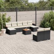 vidaXL Loungegrupp 10 delar med svarta dynor konstrotting