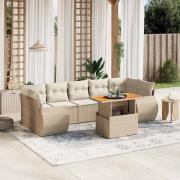 vidaXL Matgrupp för trädgården med dynor 8 delar beige konstrotting