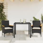 vidaXL Matgrupp för trädgård med dynor 3 delar svart konstrotting&glas