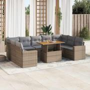 vidaXL Soffgrupp för trädgård med dynor 10 delar beige konstrotting
