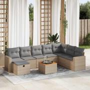 vidaXL Soffgrupp för trädgården med dynor 9 delar beige konstrotting
