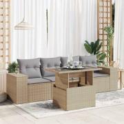vidaXL Soffgrupp för trädgården med dynor 5 delar beige konstrotting