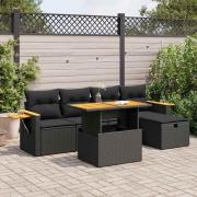 vidaXL Loungegrupp med dynor 6 delar svart konstrotting