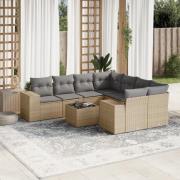 vidaXL Soffgrupp för trädgården med dynor 9 delar beige konstrotting