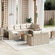 vidaXL Loungegrupp för trädgården m. dynor 11 delar beige konstrotting