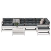 vidaXL Loungegrupp med dynor 7 delar vit massiv furu