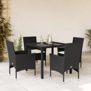 vidaXL Matgrupp för trädgård med dynor 5 delar svart konstrotting&glas