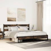 vidaXL Sängram utan madrass metall rökfärgad ek 183x213 cm