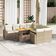 vidaXL Soffgrupp för trädgården med dynor 9 delar beige konstrotting