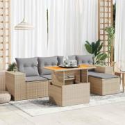 vidaXL Soffgrupp för trädgården med dynor 6 delar beige konstrotting
