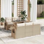 vidaXL Soffgrupp för trädgården med dynor 6 delar beige konstrotting