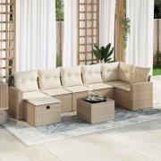 vidaXL Matgrupp för trädgården med dynor 8 delar beige konstrotting