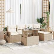 vidaXL Soffgrupp för trädgården med dynor 6 delar beige konstrotting