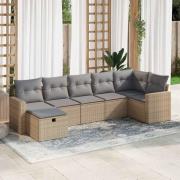 vidaXL Matgrupp för trädgården med dynor 7 delar beige konstrotting
