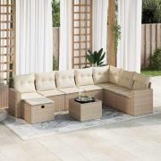 vidaXL Soffgrupp för trädgården med dynor 9 delar beige konstrotting