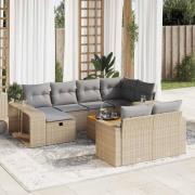 vidaXL Loungegrupp för trädgården m. dynor 11 delar beige konstrotting