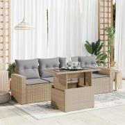 vidaXL Soffgrupp för trädgården med dynor 5 delar beige konstrotting