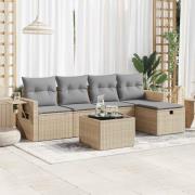 vidaXL Soffgrupp för trädgården med dynor 6 delar beige konstrotting