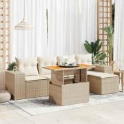 vidaXL Soffgrupp för trädgården med dynor 6 delar beige konstrotting
