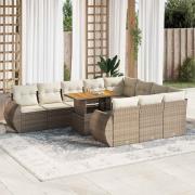 vidaXL Loungegrupp för trädgården m. dynor 11 delar beige konstrotting