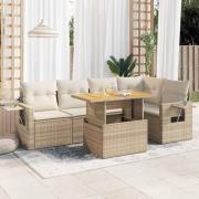 vidaXL Soffgrupp för trädgården med dynor 6 delar beige konstrotting