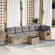 vidaXL Matgrupp för trädgården med dynor 8 delar beige konstrotting