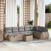 vidaXL Soffgrupp för trädgården med dynor 9 delar beige konstrotting