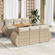 vidaXL Matgrupp för trädgården med dynor 7 delar beige konstrotting