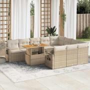 vidaXL Loungegrupp för trädgården m. dynor 11 delar beige konstrotting