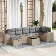 vidaXL Matgrupp för trädgården med dynor 8 delar beige konstrotting