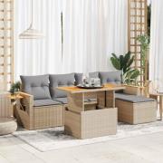 vidaXL Trädgårdssoffset med dynor 6 delar beige konstrotting akaciaträ