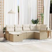 vidaXL 6-delat Trädgårdsoff set med kuddar Beige Poly Rattan