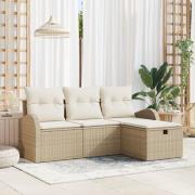 vidaXL 4-delad trädgårdsoffa med kuddar beige poly rotting
