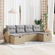 vidaXL 6-delars Trädgårdssoffa Set med Kuddar Beige Poly Rattan
