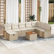 vidaXL 9-delars trädgårdsoff set med kuddar beige poly rattan