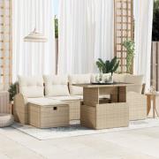vidaXL 7-delars trädgårdsoff-set med kuddar, beige poly rotting