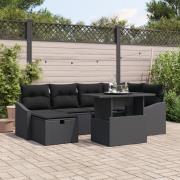 vidaXL 7 Delars Trädgårdsoff-set med Kuddar Svart Poly Rattan
