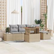vidaXL 6-delade trädgårdssoffset med kuddar Beige poly rattan