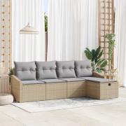 vidaXL 5-delat trädgårdsoffaset med kuddar Beige Poly Rotting