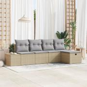 vidaXL 5 Delars Trädgårdsoffaset med Kuddar Beige Poly Rattan